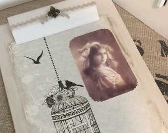 Vintage Clipboard Bird cage clipboard wall art Office chic decor Vintage photo