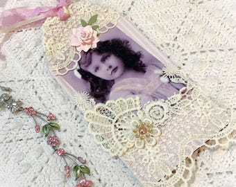 Vintage Photo bookmark gift tag Embellished journal tag