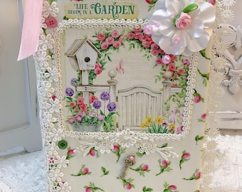 Embellished Journal: Cottage Garden padded fabric travel journal w/blank pages