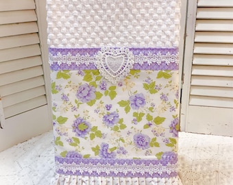Lavender Rose Kitchen towel lace trim Shabby Cottage Farmhouse cotton Vintage Style