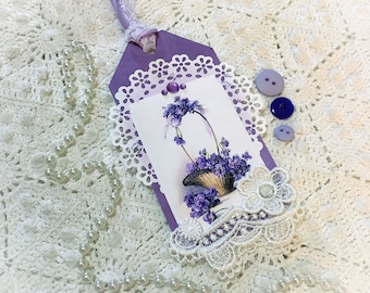 Lavender Basket of Violets gift tag junk journal tag