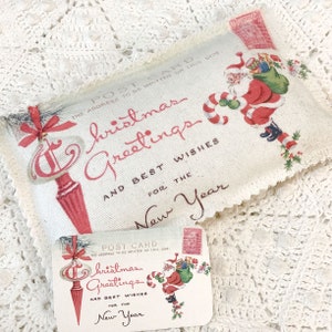 Bustina Cartolina di Natale vintage Balsamo di abete o boccioli di lavanda Babbo Natale e canna da zucchero