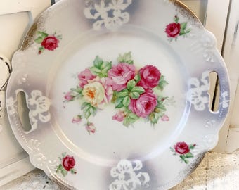 Vintage Bavaria Plate:Pink Rose Display