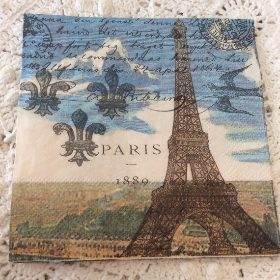 5 Decoupage PARIS Napkins Eiffel Tower Paris blue Fleur De Etsy