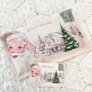 Vintage Navidad bolsita postal cogollos de lavanda o bolsita de abeto bálsamo rosa Santa