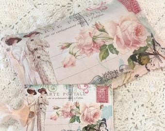 Vintage French Postcard Lavender Sachet: Paris Blush Roses, Lavender Buds