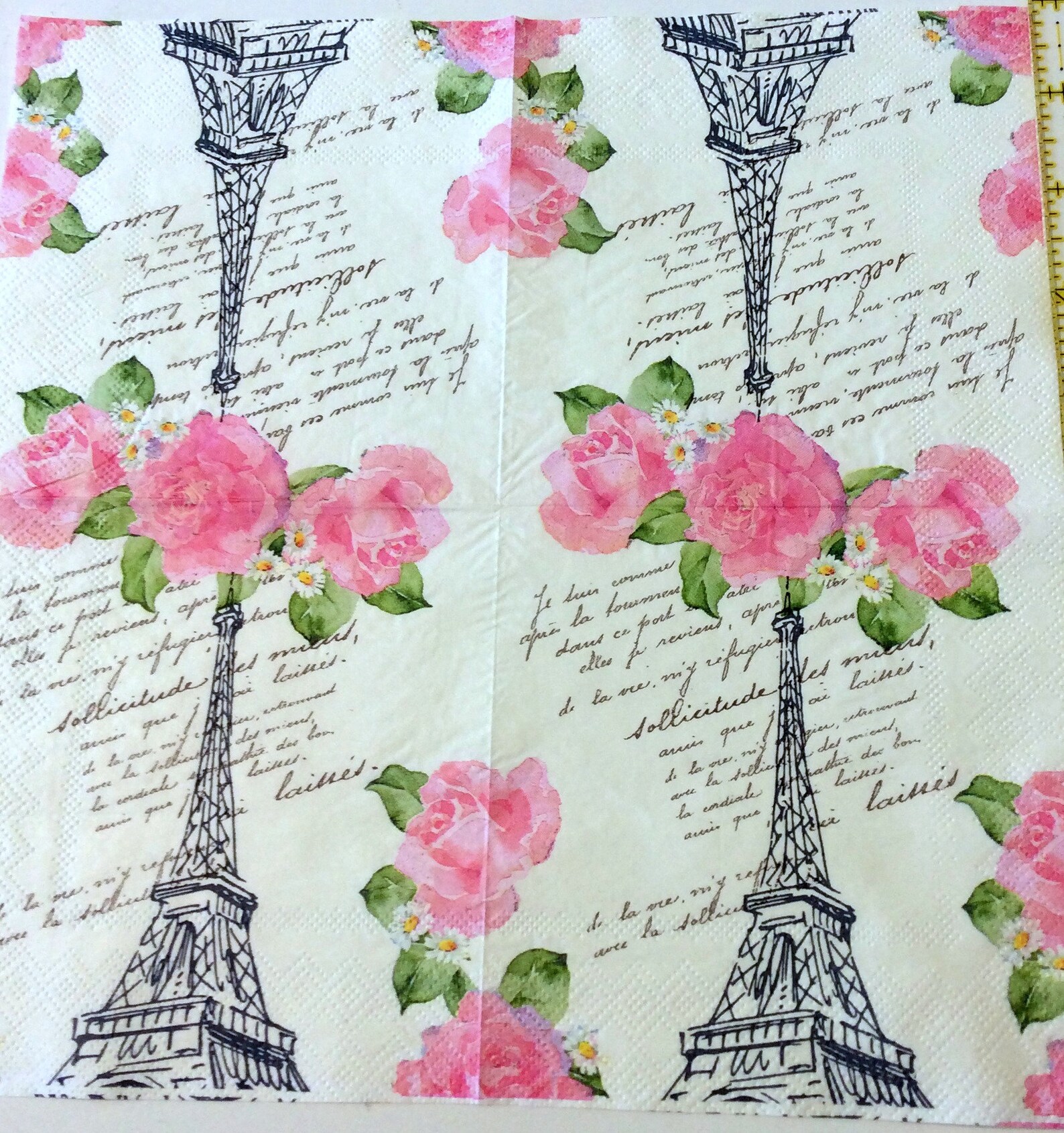 5 Decoupage PARIS Napkins Eiffel Tower Paris pink Roses Etsy
