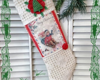 Vintage Postcard Christmas Stocking