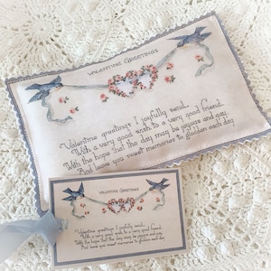 Vintage Vögel Valentinstag Postkarte Lavendelkissen Französische Lavendelknospen