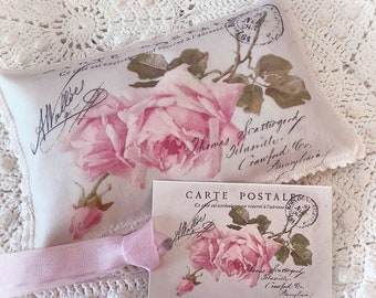 Vintage Postcard Lavender Sachet Pink Roses French Lavender buds