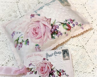 Vintage Postcard Sachet Pink Rose French Lavender buds