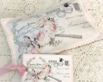 Vintage French Postcard Sachet Pink Roses French Lavender buds