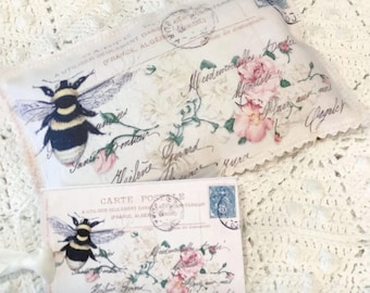 Vintage Postcard Sachet Bumble Bee and roses French Lavender buds