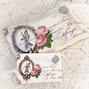 Postal francesa antigua Bolsita de lavanda Rosas de París rosas Capullos de lavanda francesa