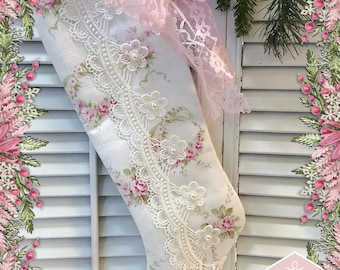Long Stocking: Shabby Pink French chic Vintage crochet and lace trims