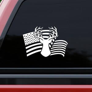 Deer Flag Decal- Multiple Colors and Sizes - Patriotic Decal, Vinyl Decal, Window Sticker, Tumbler Sticker, Car Decal
