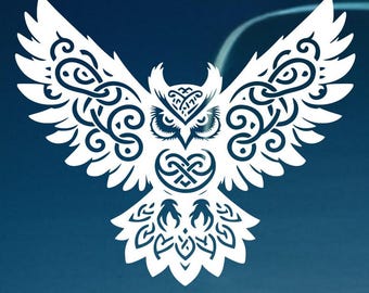 Celtic Owl Vinyl Decal: Car Bumper Sticker