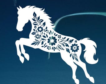 Floral Horse Vinyl Decal | Nature-Inspired Car Sticker | Equestrian Vinyl Sticker | Horse Lover Gift | Outdoor Durable Decal
