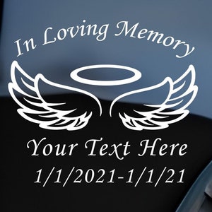 Personalized Memorial Car Decal – Angel Wings, Custom Name & Dates