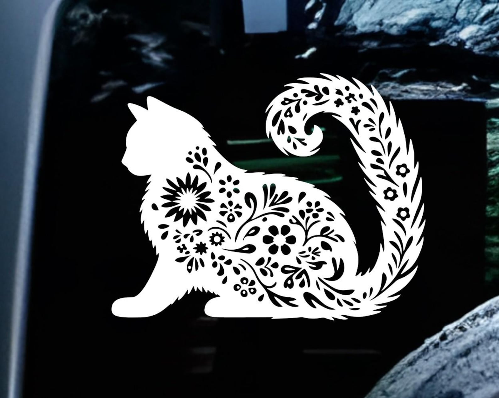 Floral Cat Vinyl Decal | Nature Inspired Car Sticker | Cat Lover Gift ...