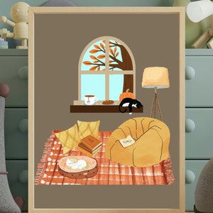 Cat Printable Art | Instant Download | Cat Wall Art | Autumn Wall Decor