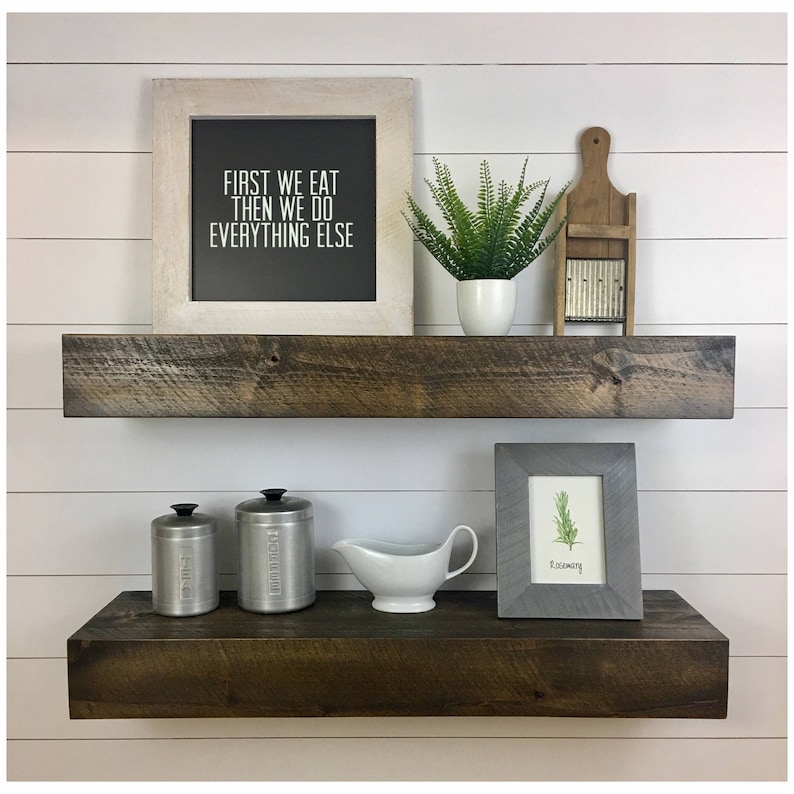 Set of Two Modern Rustic Floating Deep Shelves // Floating Etsy