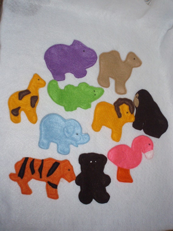 Items similar to 10 Zoo Animals Felt Set on Etsy