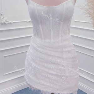 Lace Eyelash Mini Wedding Dress: Pleated Short Bridal Gown