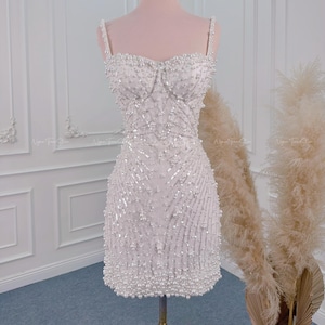 White Pearl Mini Dress : Handgemachtes Korsett Cocktail Party Dress