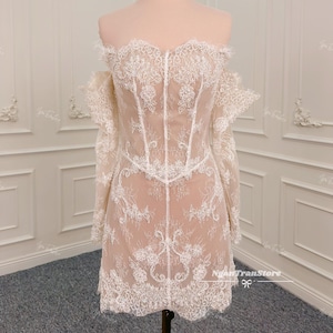 Handmade Off-Shoulder Lace Mini Wedding Dress: Long Sleeve Bridal Party Dress