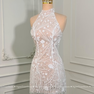 engagement dresses beaded Champagne Mermaid Evening Dress Luxury Beaded Wedding Engagement Party Gown