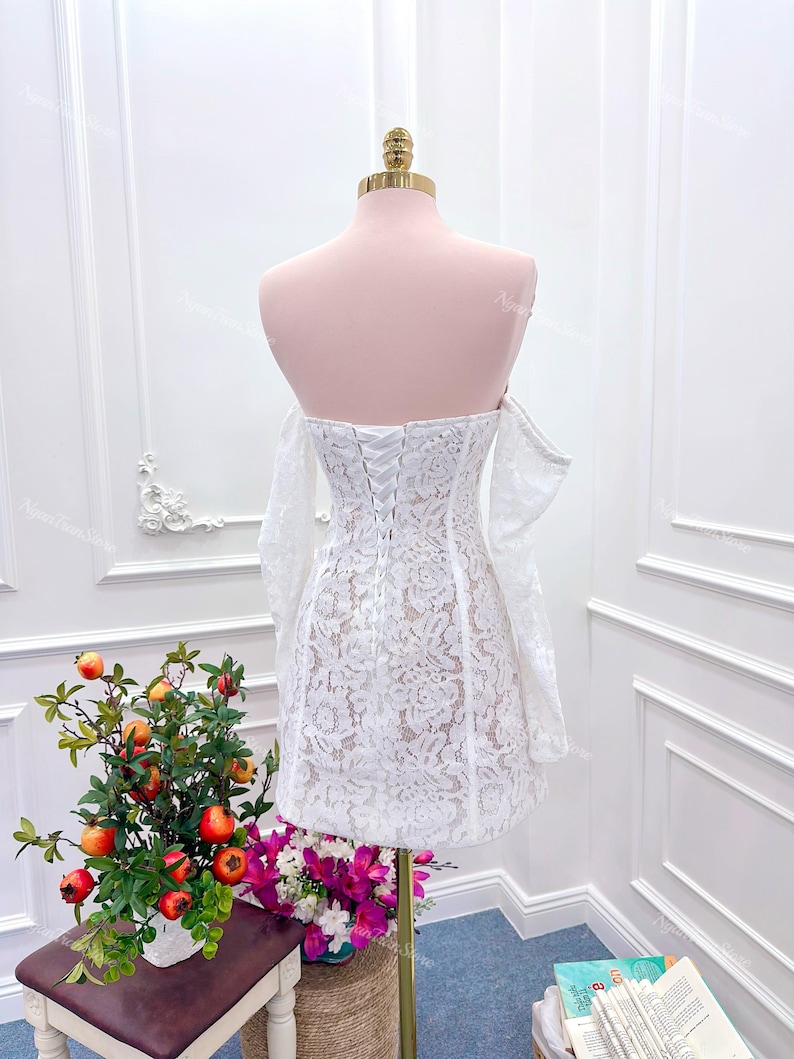 Short Wedding Dress Made of Beige Eyelash Lace Material. Custom Wedding ...