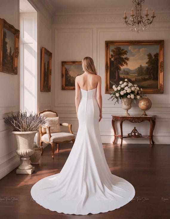 Satin Strapless Sweetheart Wedding Dress With High Slit| Elegant Minimalist  Mermaid Bridal Gown| Simple Destination Wedding Dress - Etsy