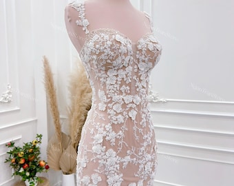 3D Floral Lace Mermaid Wedding Dress: Custom Beaded Bridal Gown