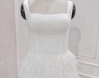 sachin and babi light blue dress White Mini Dress - Feather Mini Dress - Bachelorette Party Dress