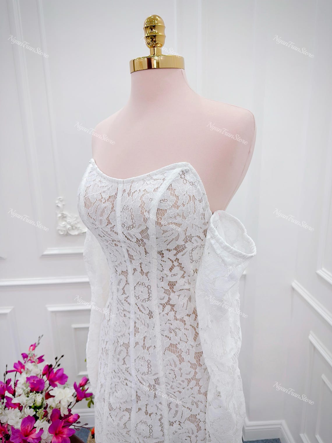Short Wedding Dress Made of Beige Eyelash Lace Material. Custom Wedding ...