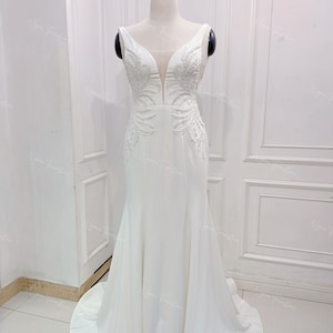 Beaded Mermaid Wedding Dress: Custom Crepe Bridal Gown