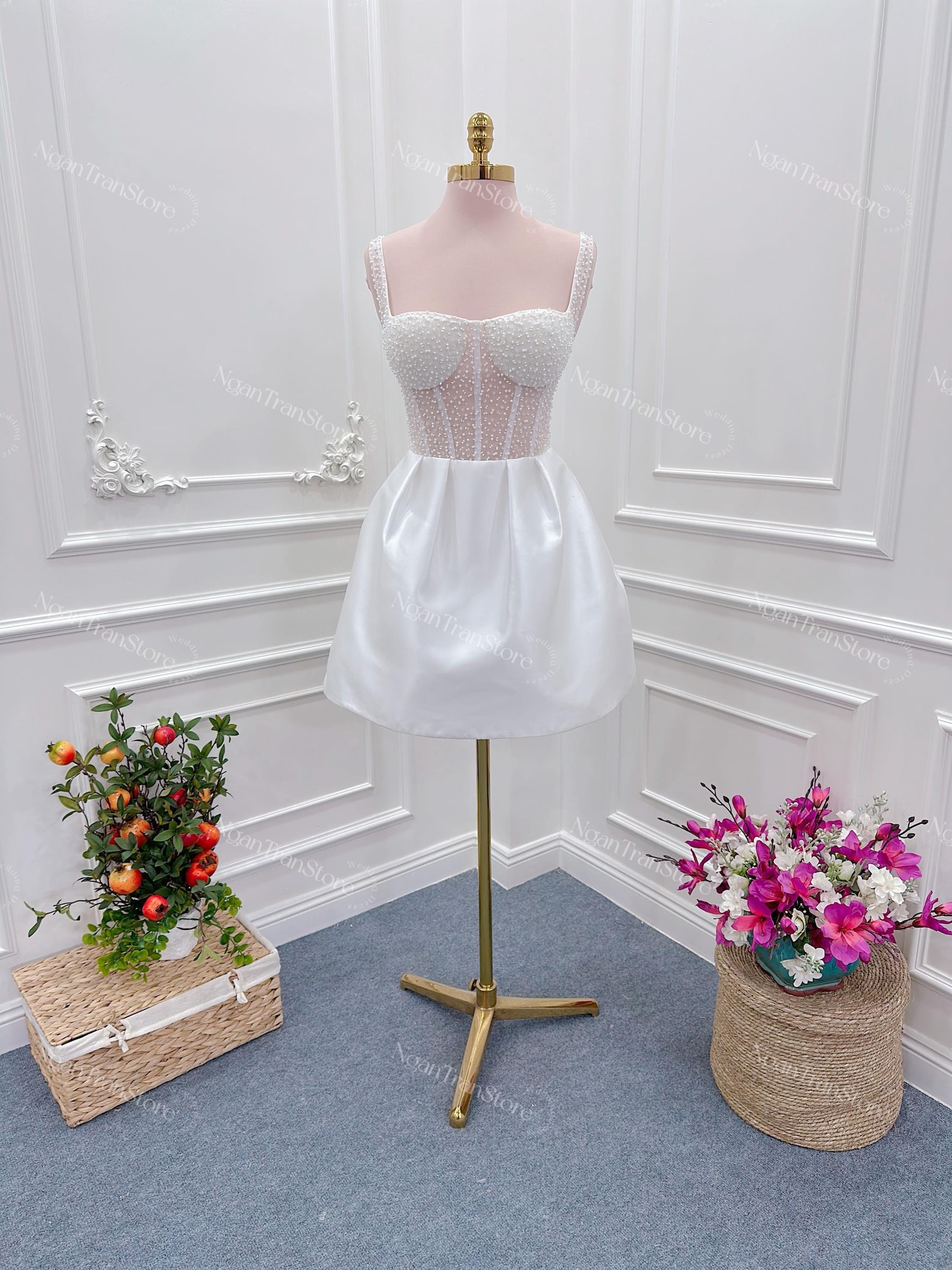 Short Corset Wedding Dress With Sparkling Beads. Gorgeous Short Party ...