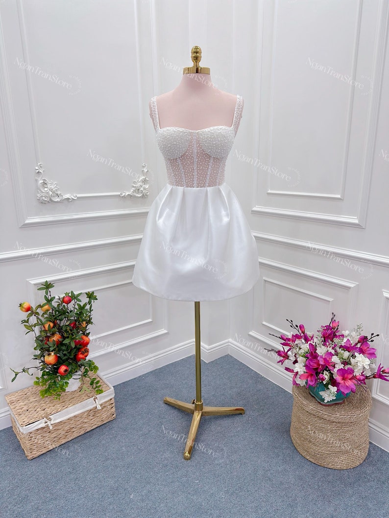 Pearl Beaded Mini Dress - Strapless Corset Bridal After-Party main image 1