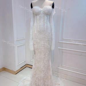 Mermaid Wedding Dress with 3D Flower Lace and Seductive Beads, made to measure. Sexy Off-the-Shoulder Wedding Dress. Eyelash Lace Dress.