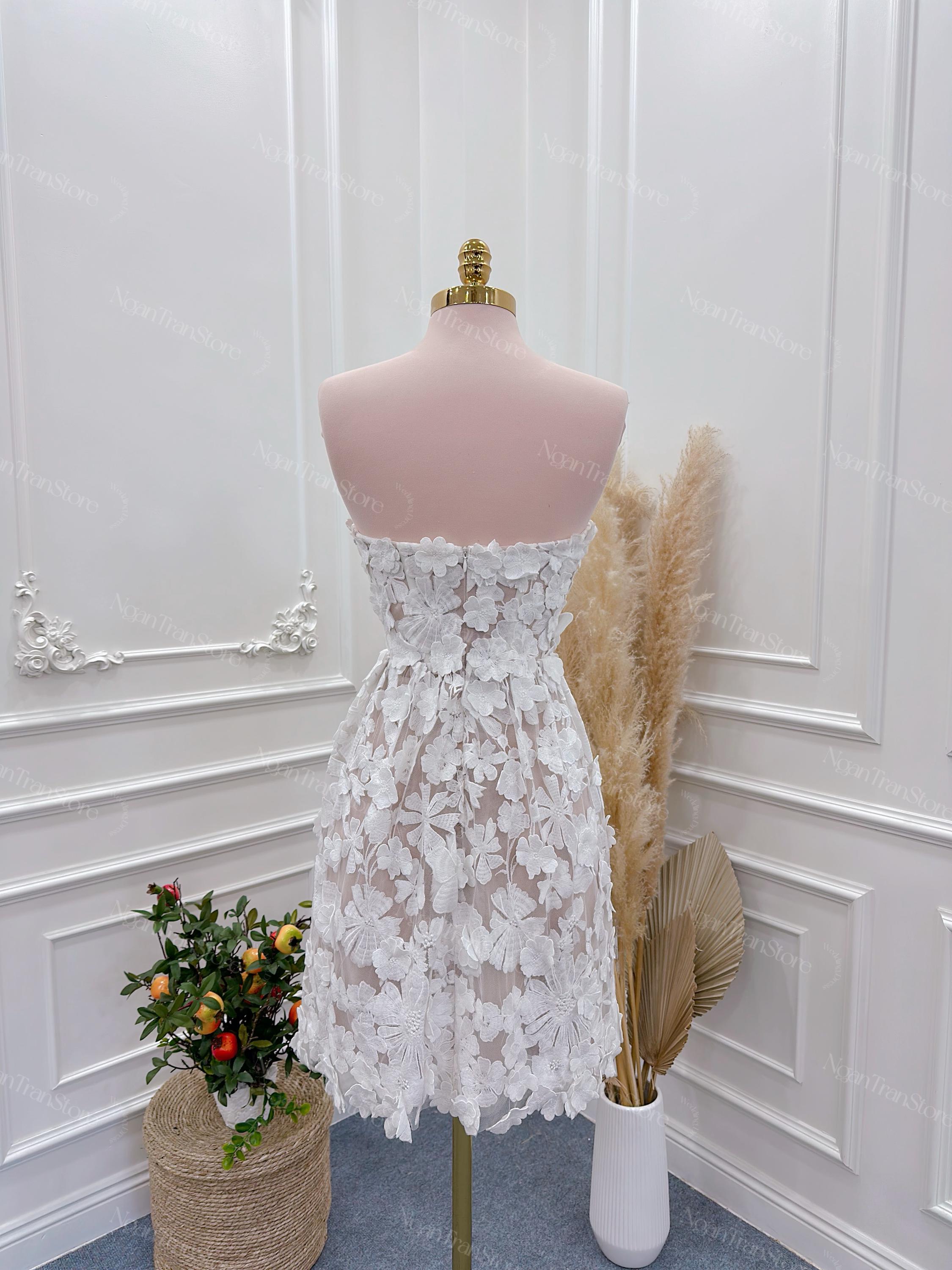 short poofy wedding dress Mini Satin White midi dress bridal with Ruffled Skirt, Sleeveless Above Knee Pleats, and Puffy Details