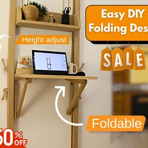Hanging Desk Build Plans, Wall Mounted Desk | PDF Download, DIY Wooden Desk Plan, A Step-by-Step Guide to Build a Wooden Murphy Desk |