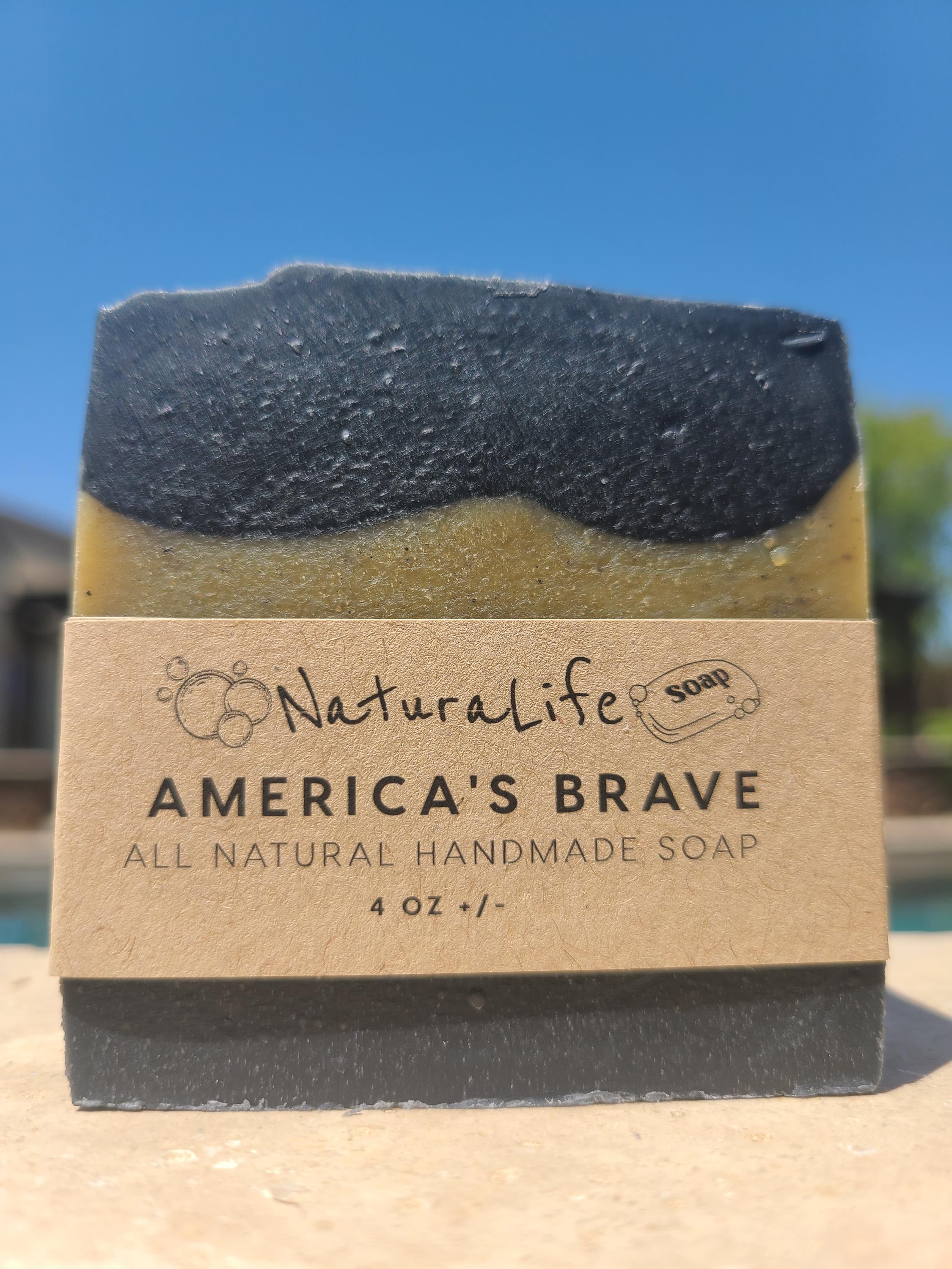 America's Brave- All Natural - Handmade-Cold Processed-Small Batch Soap-Patriotic-Essential Oils - Eucalyptus-Peppermint-Spearmint-Charcoal