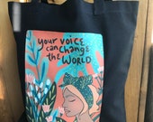 Feminist tote bag, feminist gift, black tote bag, yoga bag, carry all, canvas tote