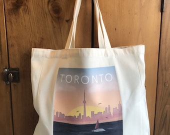 Toronto tote bag city of Toronto eco friendly re useable tote bag gift for friend toronto skyline canadian gift