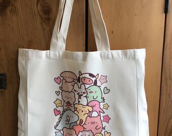 Cute tote bag aesthetic Japanese kawaii character tote bag gift for friend re useable eco friendly tote with cute image art tote bag