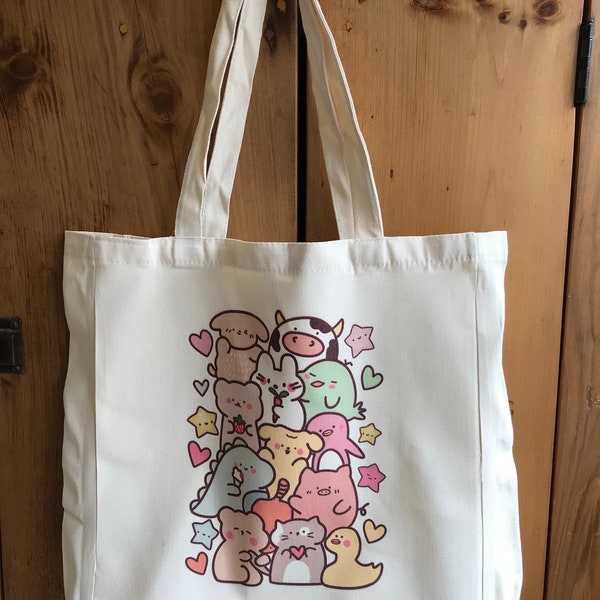 Mignon sac fourre-tout esthétique japonais kawaii personnage sac fourre-tout cadeau pour un ami re utilisable écologique fourre-tout avec mignon image art sac fourre-tout