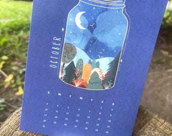 Landskapskonstkalender, 12 månaders skrivbordskalender, originalkonstkalender, liten bordskalender, konstnärspresent, 2027-kalender