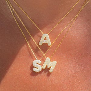 Colar de letras de diamante 3D Pave, colar de diamantes, ouro, prata, colar de ouro rosa, joias personalizadas, colar de letras 3D