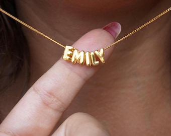 Personalized 14k Gold 3d Bubble Letter Necklace for mother, Custom Grandma Necklace, Name plate Necklace, Custom Name Necklace